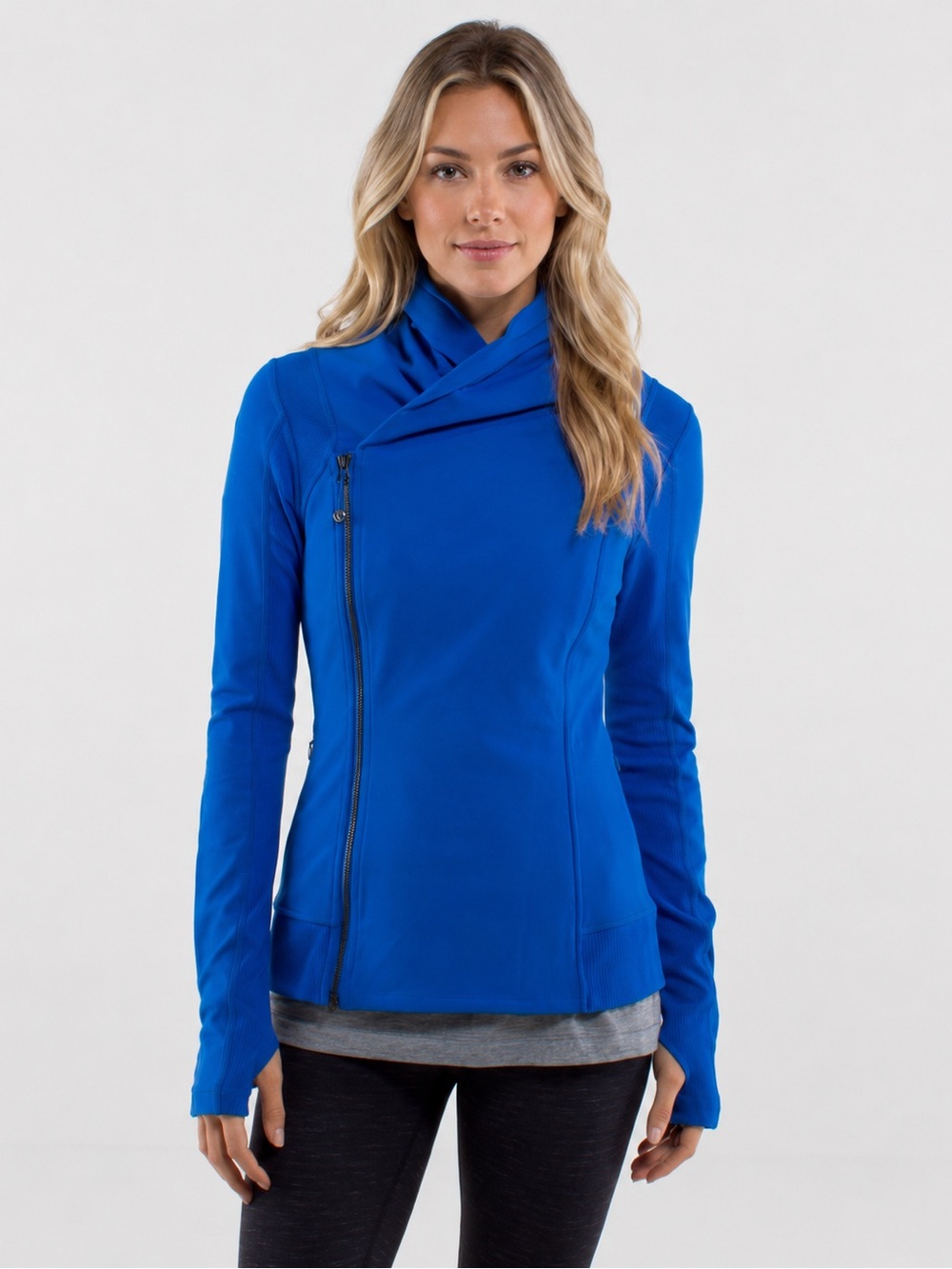 Lululemon Bhakti Yoga Jacket Sapphire Blue Size 6 Wrap Collar Asymmetrical Zip